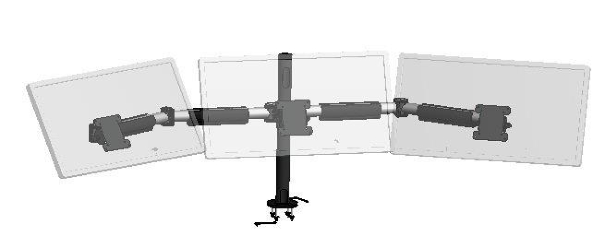 Soporte VESA triple para monitores con dos brazos extensibles y articulados