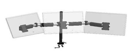 Suporte VESA triplo para monitores com dois braços extensíveis e articulados