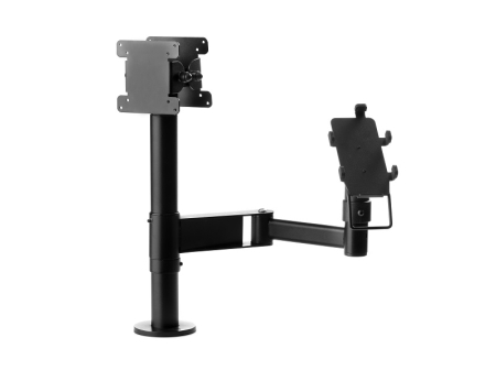 Back to back VESA holder for monitors and a swivel arm for a payment machine 